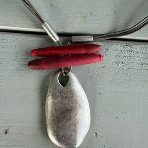 Chico’s long statement Silver and Red Pendant Necklace